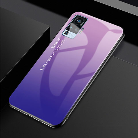 Coque Rebord Contour Silicone et Vitre Miroir Housse Etui Degrade Arc en Ciel pour Vivo X51 5G Violet