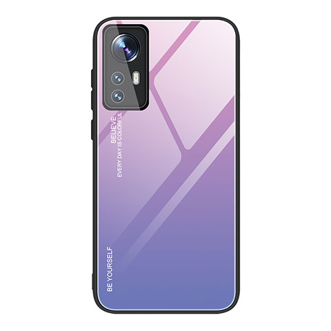 Coque Rebord Contour Silicone et Vitre Miroir Housse Etui Degrade Arc en Ciel pour Xiaomi Mi 12 5G Violet Clair