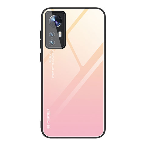 Coque Rebord Contour Silicone et Vitre Miroir Housse Etui Degrade Arc en Ciel pour Xiaomi Mi 12 Pro 5G Rose