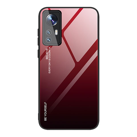 Coque Rebord Contour Silicone et Vitre Miroir Housse Etui Degrade Arc en Ciel pour Xiaomi Mi 12 Pro 5G Rouge