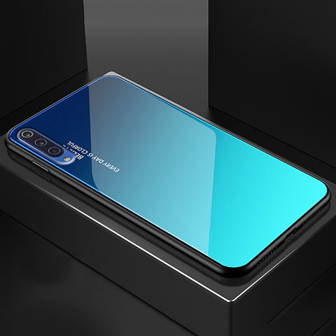 Coque Rebord Contour Silicone et Vitre Miroir Housse Etui Degrade Arc en Ciel pour Xiaomi Mi 9 Bleu Ciel