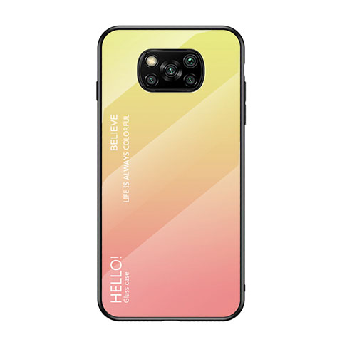 Coque Rebord Contour Silicone et Vitre Miroir Housse Etui Degrade Arc en Ciel pour Xiaomi Poco X3 Pro Jaune