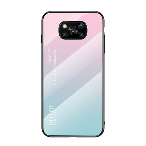 Coque Rebord Contour Silicone et Vitre Miroir Housse Etui Degrade Arc en Ciel pour Xiaomi Poco X3 Pro Rose