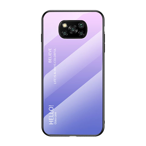 Coque Rebord Contour Silicone et Vitre Miroir Housse Etui Degrade Arc en Ciel pour Xiaomi Poco X3 Pro Violet Clair