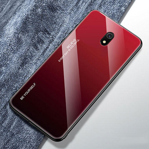 Coque Rebord Contour Silicone et Vitre Miroir Housse Etui Degrade Arc en Ciel pour Xiaomi Redmi 8A Rouge