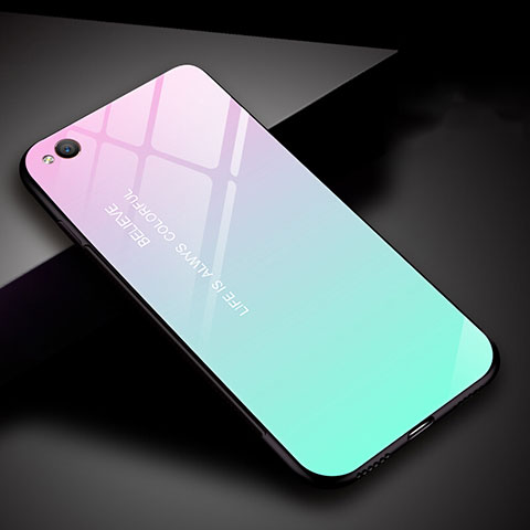 Coque Rebord Contour Silicone et Vitre Miroir Housse Etui Degrade Arc en Ciel pour Xiaomi Redmi Go Cyan