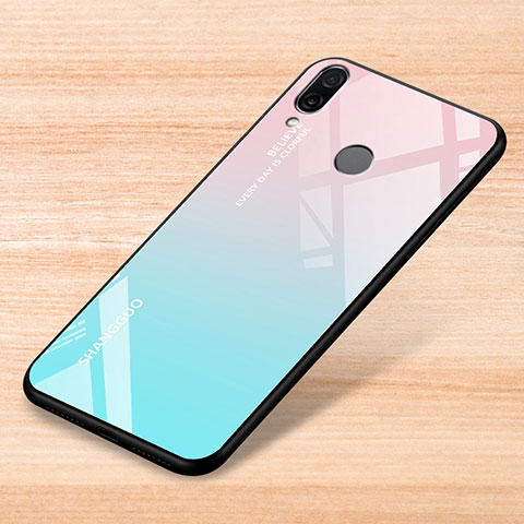 Coque Rebord Contour Silicone et Vitre Miroir Housse Etui Degrade Arc en Ciel pour Xiaomi Redmi Note 7 Pro Bleu Ciel