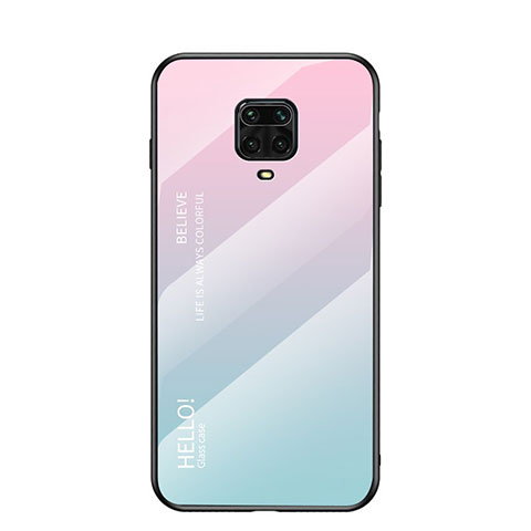 Coque Rebord Contour Silicone et Vitre Miroir Housse Etui Degrade Arc en Ciel pour Xiaomi Redmi Note 9 Pro Cyan