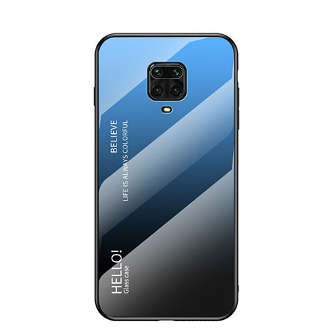 Coque Rebord Contour Silicone et Vitre Miroir Housse Etui Degrade Arc en Ciel pour Xiaomi Redmi Note 9 Pro Max Bleu