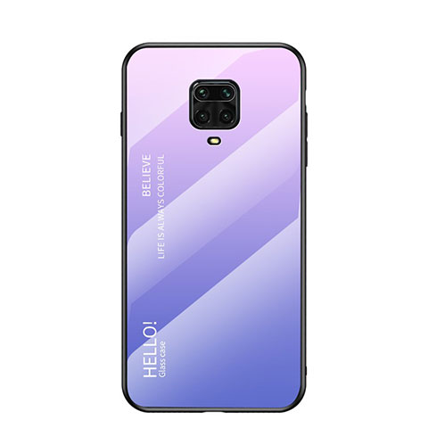 Coque Rebord Contour Silicone et Vitre Miroir Housse Etui Degrade Arc en Ciel pour Xiaomi Redmi Note 9 Pro Max Violet