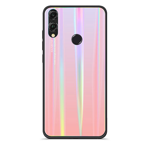 Coque Rebord Contour Silicone et Vitre Miroir Housse Etui Degrade Arc en Ciel R01 pour Huawei Honor 8X Or Rose