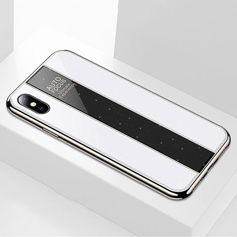 Coque Rebord Contour Silicone et Vitre Miroir Housse Etui M01 pour Apple iPhone Xs Blanc