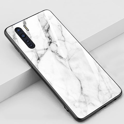 Coque Rebord Contour Silicone et Vitre Miroir Housse Etui M01 pour Oppo A91 Blanc