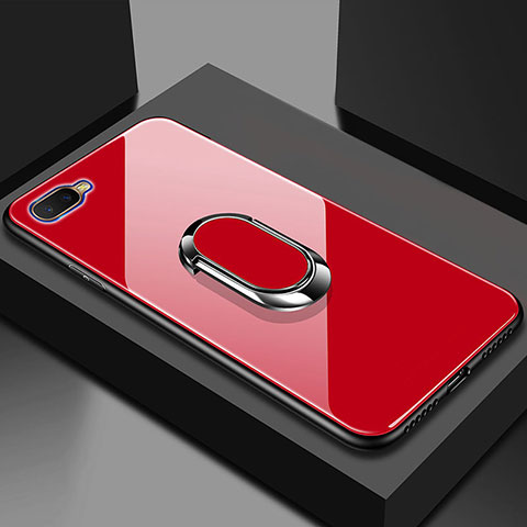 Coque Rebord Contour Silicone et Vitre Miroir Housse Etui M01 pour Oppo R15X Rouge