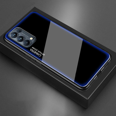 Coque Rebord Contour Silicone et Vitre Miroir Housse Etui M01 pour Oppo Reno5 Pro 5G Bleu
