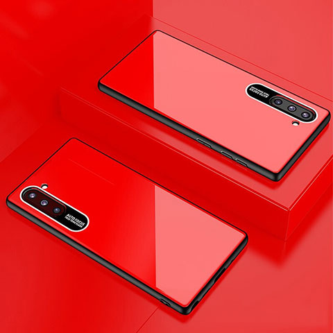 Coque Rebord Contour Silicone et Vitre Miroir Housse Etui M01 pour Samsung Galaxy Note 10 5G Rouge