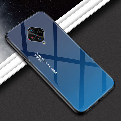 Coque Rebord Contour Silicone et Vitre Miroir Housse Etui M01 pour Vivo S1 Pro Bleu