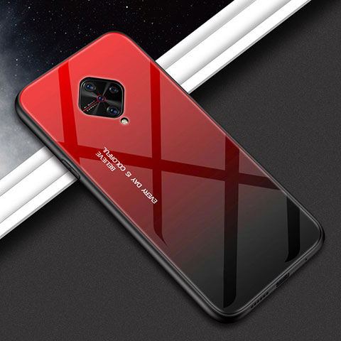 Coque Rebord Contour Silicone et Vitre Miroir Housse Etui M01 pour Vivo S1 Pro Rouge