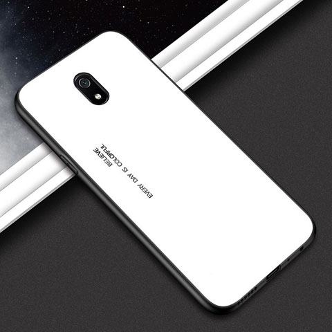 Coque Rebord Contour Silicone et Vitre Miroir Housse Etui M01 pour Xiaomi Redmi 8A Blanc