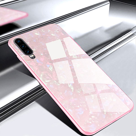 Coque Rebord Contour Silicone et Vitre Miroir Housse Etui M02 pour Huawei P30 Rose