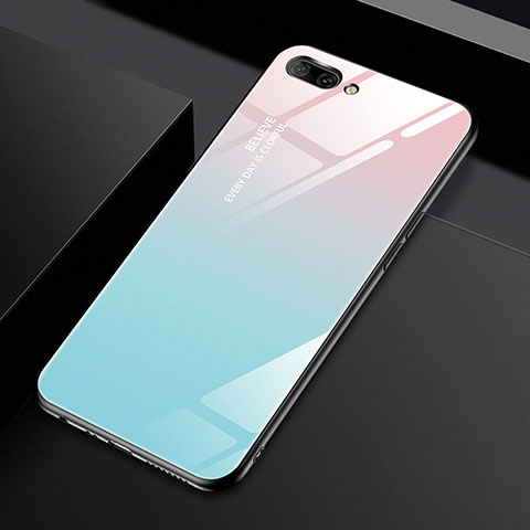 Coque Rebord Contour Silicone et Vitre Miroir Housse Etui M02 pour Oppo A5 Bleu Clair