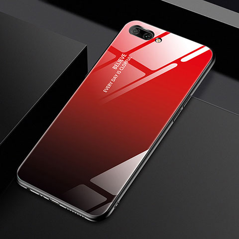 Coque Rebord Contour Silicone et Vitre Miroir Housse Etui M02 pour Oppo A5 Rouge