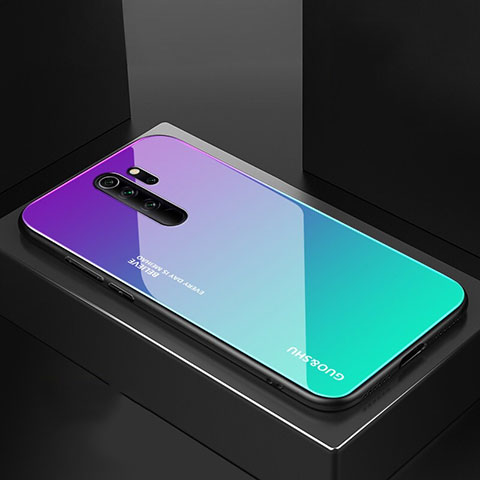 Coque Rebord Contour Silicone et Vitre Miroir Housse Etui M02 pour Xiaomi Redmi Note 8 Pro Cyan