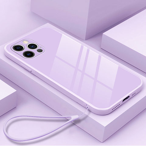 Coque Rebord Contour Silicone et Vitre Miroir Housse Etui M09 pour Apple iPhone 14 Pro Max Violet