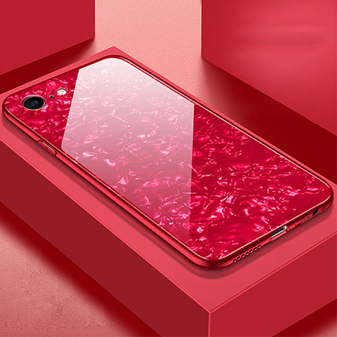 Coque Rebord Contour Silicone et Vitre Miroir Housse Etui P01 pour Apple iPhone 6 Plus Rouge