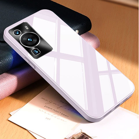 Coque Rebord Contour Silicone et Vitre Miroir Housse Etui P01 pour Huawei P60 Pro Violet Clair