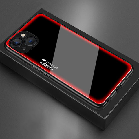 Coque Rebord Contour Silicone et Vitre Miroir Housse Etui pour Apple iPhone 14 Rouge
