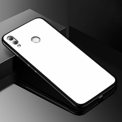 Coque Rebord Contour Silicone et Vitre Miroir Housse Etui pour Huawei Enjoy 9 Plus Blanc