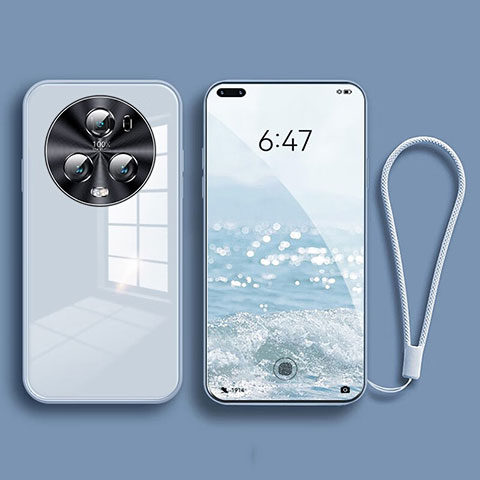 Coque Rebord Contour Silicone et Vitre Miroir Housse Etui pour Huawei Honor Magic5 Pro 5G Bleu Clair