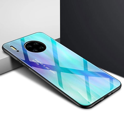 Coque Rebord Contour Silicone et Vitre Miroir Housse Etui pour Huawei Mate 30 5G Bleu