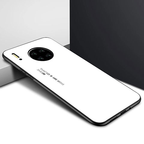 Coque Rebord Contour Silicone et Vitre Miroir Housse Etui pour Huawei Mate 30 Pro 5G Blanc