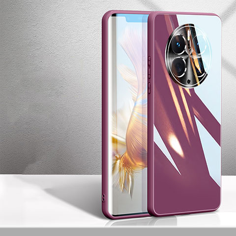 Coque Rebord Contour Silicone et Vitre Miroir Housse Etui pour Huawei Mate 50 Pro Violet