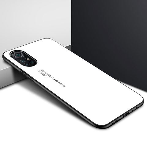 Coque Rebord Contour Silicone et Vitre Miroir Housse Etui pour Huawei Nova 8 5G Blanc