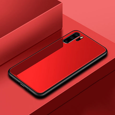 Coque Rebord Contour Silicone et Vitre Miroir Housse Etui pour Huawei P30 Pro Rouge