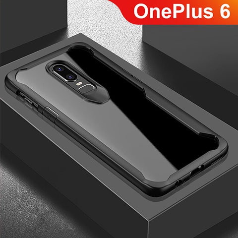 Coque Rebord Contour Silicone et Vitre Miroir Housse Etui pour OnePlus 6 Noir