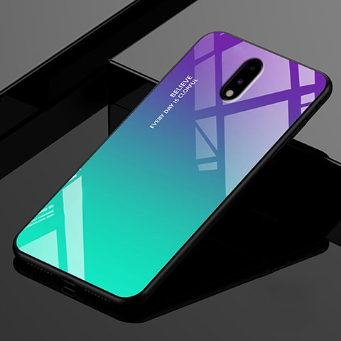 Coque Rebord Contour Silicone et Vitre Miroir Housse Etui pour OnePlus 7 Cyan