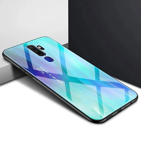 Coque Rebord Contour Silicone et Vitre Miroir Housse Etui pour Oppo A11 Cyan