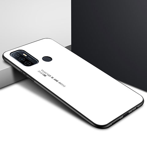 Coque Rebord Contour Silicone et Vitre Miroir Housse Etui pour Oppo A11s Blanc