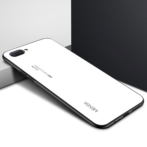 Coque Rebord Contour Silicone et Vitre Miroir Housse Etui pour Oppo A5 Blanc