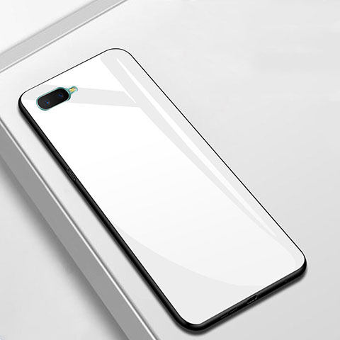 Coque Rebord Contour Silicone et Vitre Miroir Housse Etui pour Oppo A7 Blanc