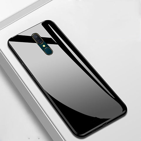 Coque Rebord Contour Silicone et Vitre Miroir Housse Etui pour Oppo A9 Noir