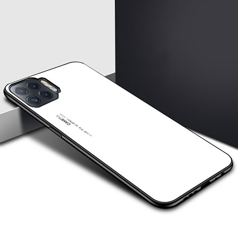 Coque Rebord Contour Silicone et Vitre Miroir Housse Etui pour Oppo F17 Pro Blanc