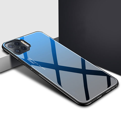 Coque Rebord Contour Silicone et Vitre Miroir Housse Etui pour Oppo F17 Pro Bleu