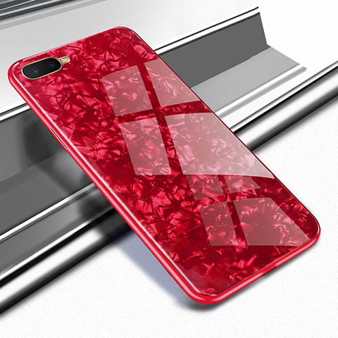 Coque Rebord Contour Silicone et Vitre Miroir Housse Etui pour Oppo R15X Rouge