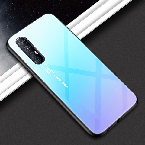 Coque Rebord Contour Silicone et Vitre Miroir Housse Etui pour Oppo Reno3 Pro Bleu Ciel