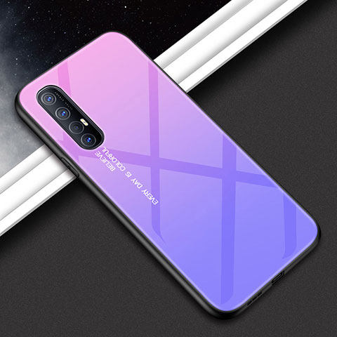 Coque Rebord Contour Silicone et Vitre Miroir Housse Etui pour Oppo Reno3 Pro Cyan